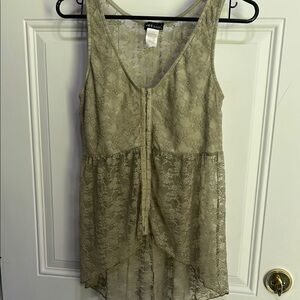 Wet Seal Green Asymmetrical Lace Tank Top